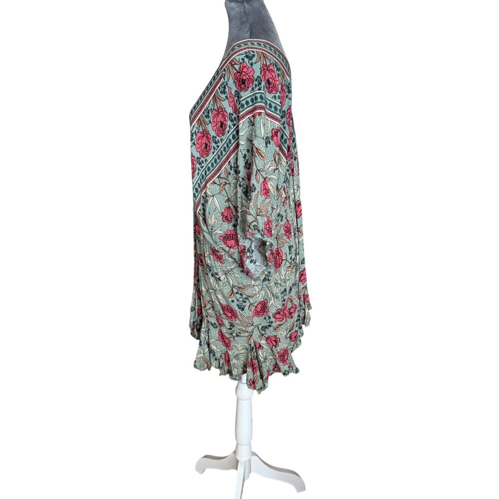 Blush BJ Floral Kimono Dress With V-Neck & Ruffled Hem - Picture 5 of 8